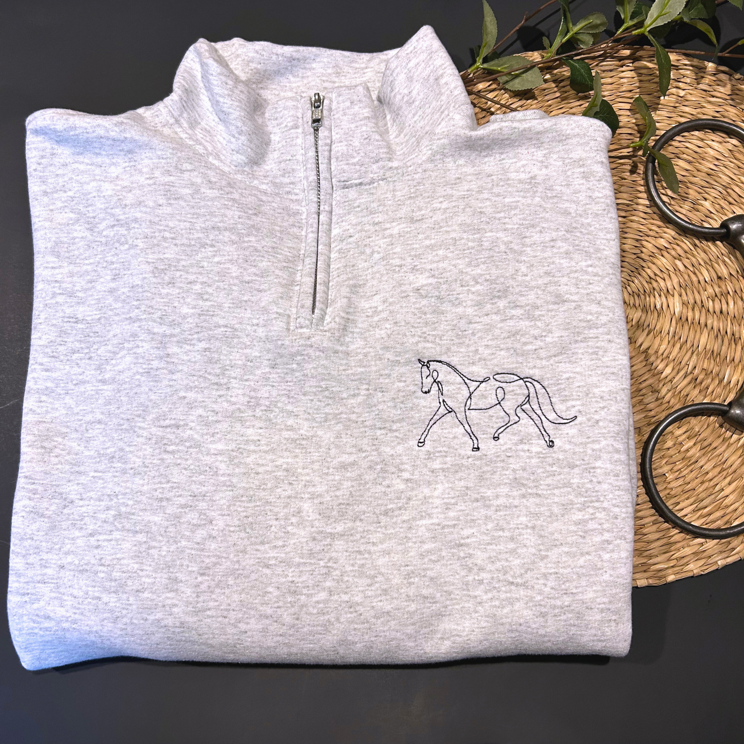 Embroidered Dressage Horse 1/4 Zip Sweatshirt