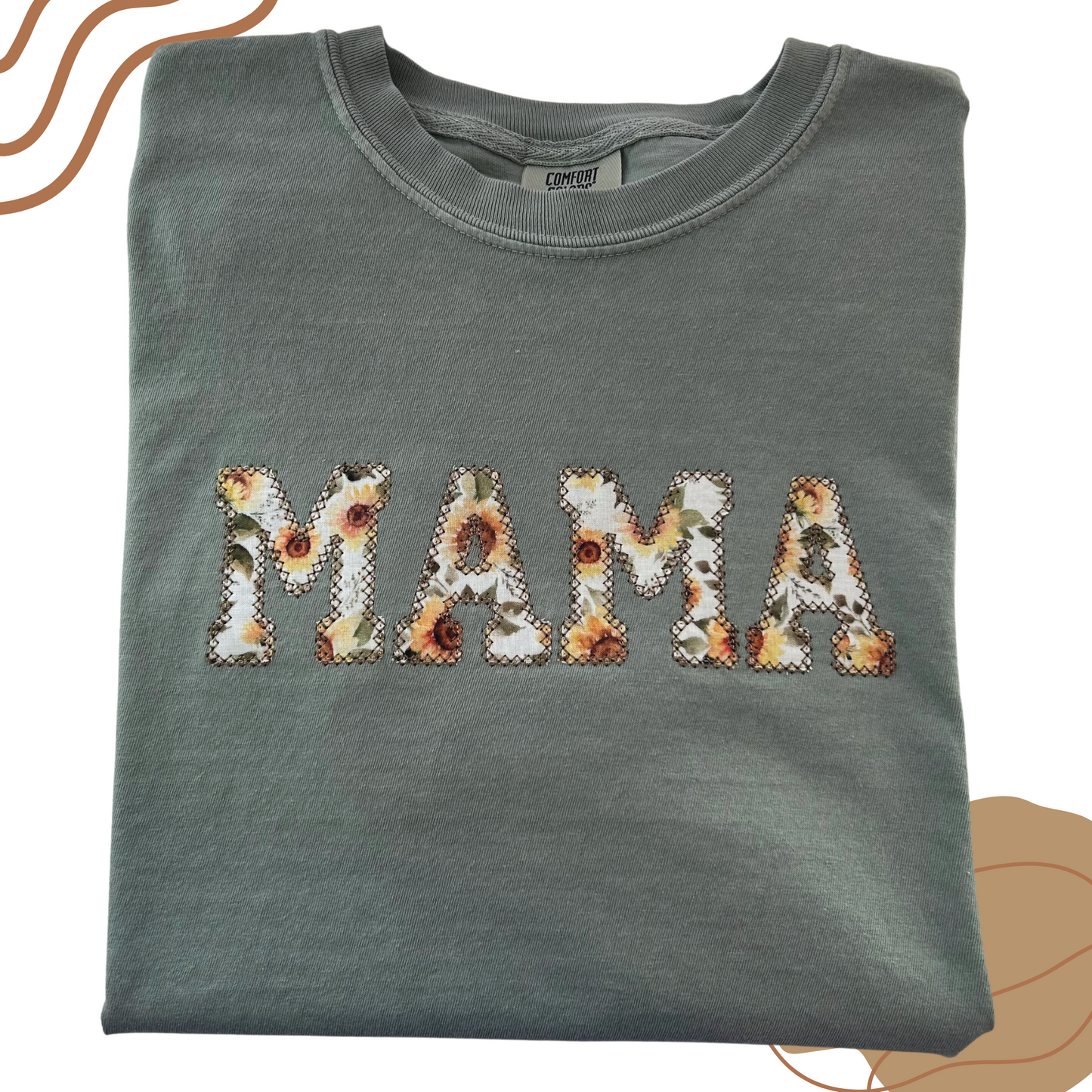 Embroidered Mama T-Shirt | Sunflower Fabric Applique